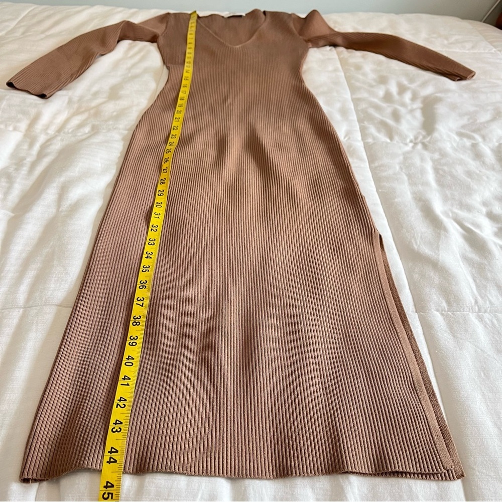 Babaton Ribbed Ponte Knit Contour Dress Brown V-Neck Midi Sexy Women's Small - Picture 10 of 11